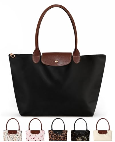 Miss Adola Nylon Tote Bag for Women - Lightweight Foldable Tote Bag with Large Capacity for Laptop Waterproof Bag for Travel Work Teacher Black
