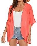 Summer Plus Size Kimono Cardigans Swimsuit Cover Ups Hawaiian Blouse Loose Fitting Tops(ORG,L)