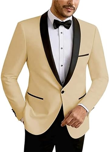 2 Piece Men's Suit Slim Fit One Button Shawl Collar Solid Tuxedo Jacket Blazer Black Pants Set