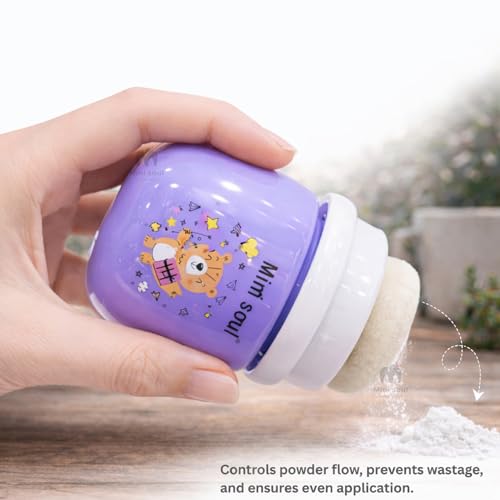 Image of Baby Powder Puff with Opaque Container Soft Feather Sponge Powder Applicator for Newborn & Infant Mess-Free, Leak-Proof, Baby-Safe Design Purple