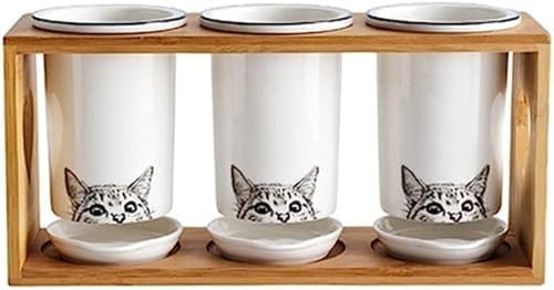 Xiraivkeおしゃれ猫デザイン箸架 陶器・天然木製 2 タイプ 箸・フォーク?水機能付き キッチンテーブル用 箸収納管兼用 食器収納支架 キッチン用品・ツール架 家庭用食器整理器具?
