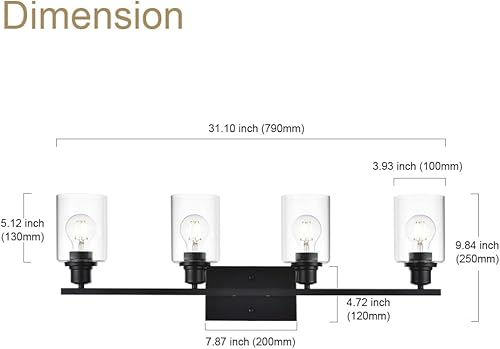 Miniatura 52 de VINLUZ Lámpara de tocador negra mate para baño, 3 luces de casa de campo, interiores, accesorios de iluminación sobre espejo con pantalla de vidrio