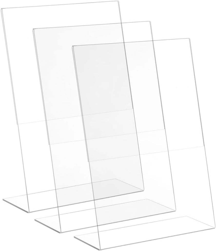 3-Pack Acrylic Sign Holders, 8.5×11In Vertical Desktop Stands, Clear Plastic Slanted Frames For Menus