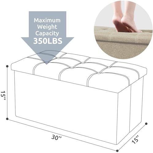 Image of Ottoman Storage Footrest Stool with Storage Foldable Ottoman Foot Rest Footstool Bench for Living Room (Beige, 76X38X38 CM)