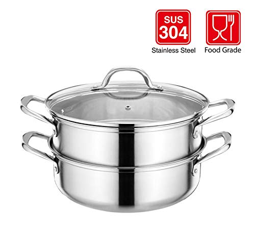 HYTX Stainless Steel 3-Piece 5.8-Quart 2-Tier Pasta/Steamer Set with Tempered Glass Lid