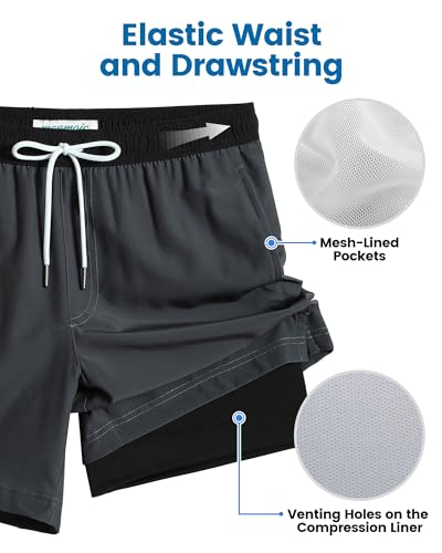 Image of maamgic Mens Swim Trunks with Compression Liner 7 Inch Inseam Mens Bathing Suit Quick Dry Swimming Trunks Swimsuit