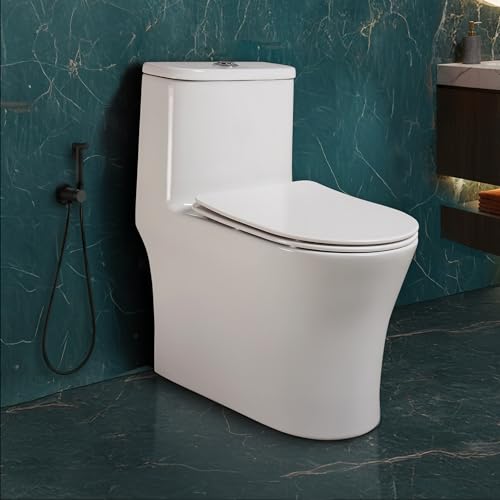Image of Hindware Italian Collection Aster R One-piece EWC for Bathroom | S-220 Trap | Made of Ceramic | 10-year Warranty | Tornado Flushing | Duroplast Seat Cover | Soft Close