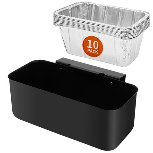 Ziopetru Grease Cup & Drip Tray Set - Universal Grease Catcher Compatible with 17/22/28/36 Blackstone Griddles - Includes 10 Foil Liners for Easy Grease Collection