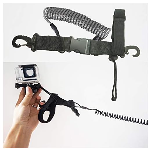 Pmsanzay - Clip de resorte de acero inoxidable doble para buceo, correa en espiral que se expande hasta 178 cm, con hebilla de liberación rápida, para luz de buceo, linterna y cámaras