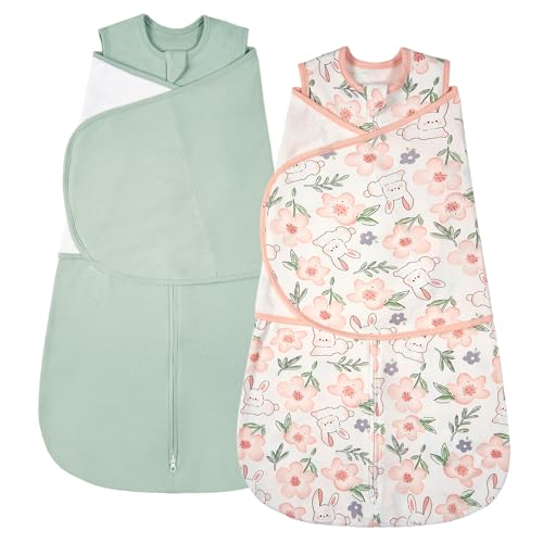 Image of ZIGJOY Baby Swaddle Sleep Sack, 1.0 TOG Sleep Sack Swaddles for Newborns & infant 0-6 Months 100% Cotton Baby Wearable Blanket for Newborn Registry Essentials Green&Rabbit Flower