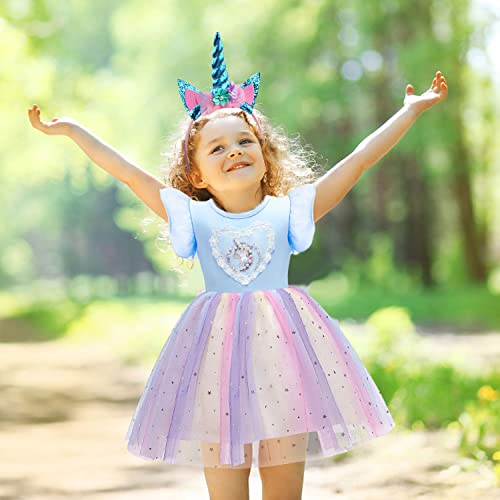 Miniatura 7 de Discoball Vestidos De Verano De Tul Arcoíris Para Niñas, Camiseta De Algodón Con Estampado De Unicornio, Vestido De Princesa Para Cosplay, Boda, Fiesta De Cumpleaños, Unicornio Azul., 2-3 Años