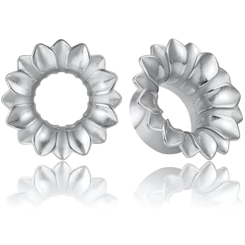 LADEMAYH 2 PCS Sunflower Design Ear Plugs Tunnels Expander for Women, Stainless Steel 316L Ear Piercing Gauges Earrings Body Jewelry Silver 08mm=0g Cover