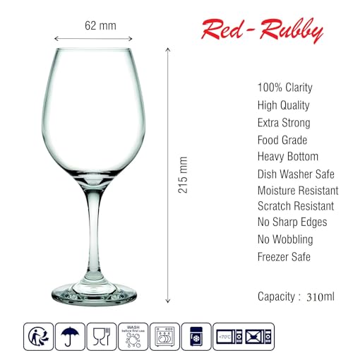 Red-Rubby Style Crystal Clear 310 ml Red Wine and White Wine Glasses Perfect for Parties, Gifts,Housewarming,Weddings,Aniversary Set of 2