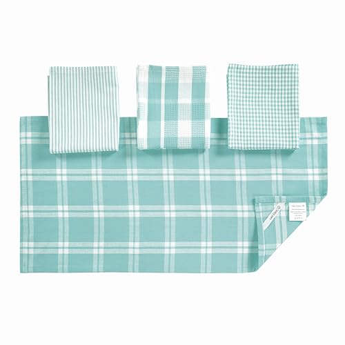 Image of LANE LINEN 100% Cotton Kitchen Dish Cloths, Ultra Soft Absorbent Quick Drying Dish Towels, Multiweave Wash Cloths Dish Towel Sets, 13x28 Inches, 4 Pack - Aqua
