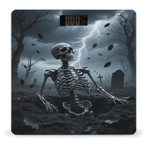 Báscula digital de baño con diseño calavera y pantalla LED miniatura 1