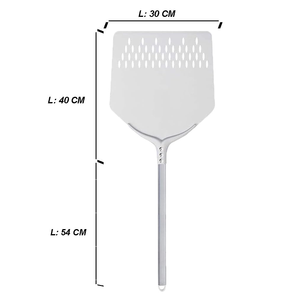 Pala per Pizza Professionale testa Quadrata Forata 30x30con Manico da 60 cm in Alluminio Anodizzato infornare forno a legna o elettrico pizzeria pizzaiolo