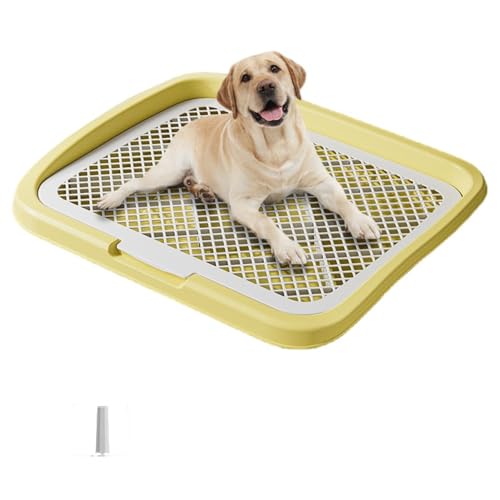 Hxuolue犬 トイレトレー ワイド はみ出し防止 大型犬対応 お手入れ便利 犬用小便器 中型犬 排泄 飛び跳ね防止 ステップ しつけ トイレトレーニング 犬用トレイボックス屋内/屋外 (イエロー 47×37cm)
