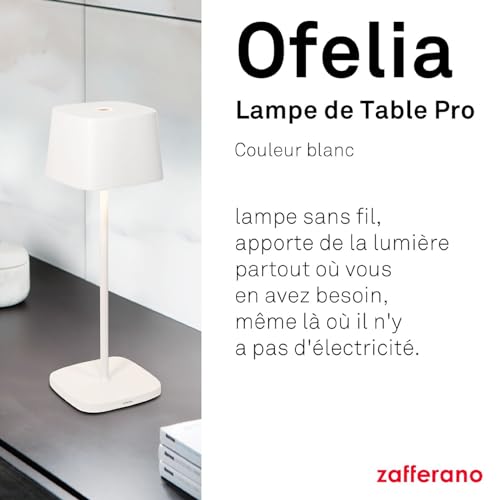 Zafferano-Lampe-Ofelia-Lampe-de-Table-Rechargeable-et-Sans-Fil-avec-Controle-Tactile-Utilisable-egalement-comme-Lampe-dExterieur-Dimmer-2200-3000-K-Hauteur-29-cm-Couleur-Blanc