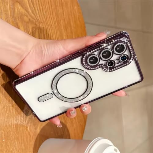 Image of for Samsung S26 Ultra 5G Glitter Case,Luxury Bling Rhinestone Diamond Plated Bumper Case,MagSafe, Sparkle Camera Lens Protection Clear Back Cover for Samsung S26 Ultra 5G (Purple)