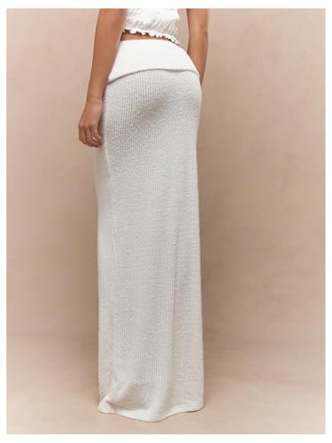 Milumia Women's Ribbed Knit Maxi Skirt Fold Over Floor Length Casual High Waist Long Skirts2