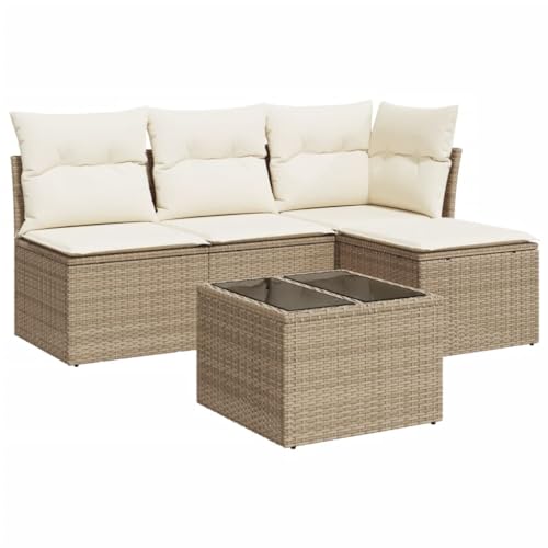 vidaXL Juego de Sofás de Jardín con Cojines 5 pzas, Asientos de Exterior, Sofás Modulares, Muebles para Terraza Balcón, Ratán Sintético Beige