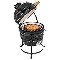 Outvita Ceramic Grill, 13" Round Kamado Charcoal Grill, Portable Barbecue Grill with Thermometer for Variations on Cooking Methods(Black)