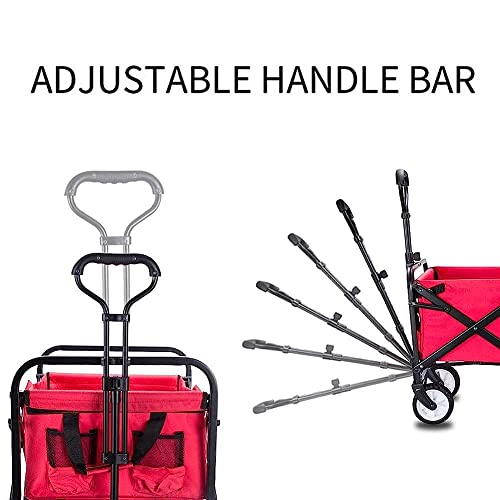 FAZENHUA Klappbarer Bollerwagen, Tragkraft 90 kg, tragbar mit 4 Rädern und Stahlbremsen, Trolley, Faltbarer Ziehwagen, Handtransportwagen, zusammenklappbar/B: Schwarz – Bild 7