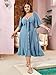 SCOMCHIC Plus Size Summer Dress Casual Short Sleeve Bow Tie Deep V Neck Smocked Button Down Midi Flowy A-line Boho Dresses Blue