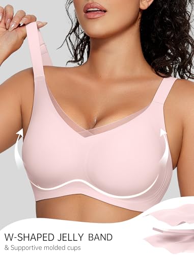 Image of OEAK Women Wireless Jelly Bra Supportive Full Coverage Plus Bras | Comfortable Bralette,No Underwire,Tshirt,Support&Lift,Push Up,Crossover,V Mesh,Everyday,Breathable,Convertible Straps