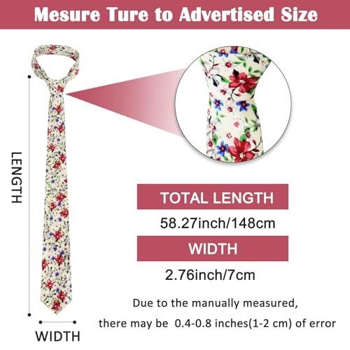 Image of Mantieqingway Men Skinny Tie Cotton Floral Necktie for Wedding Groomsmen Tie