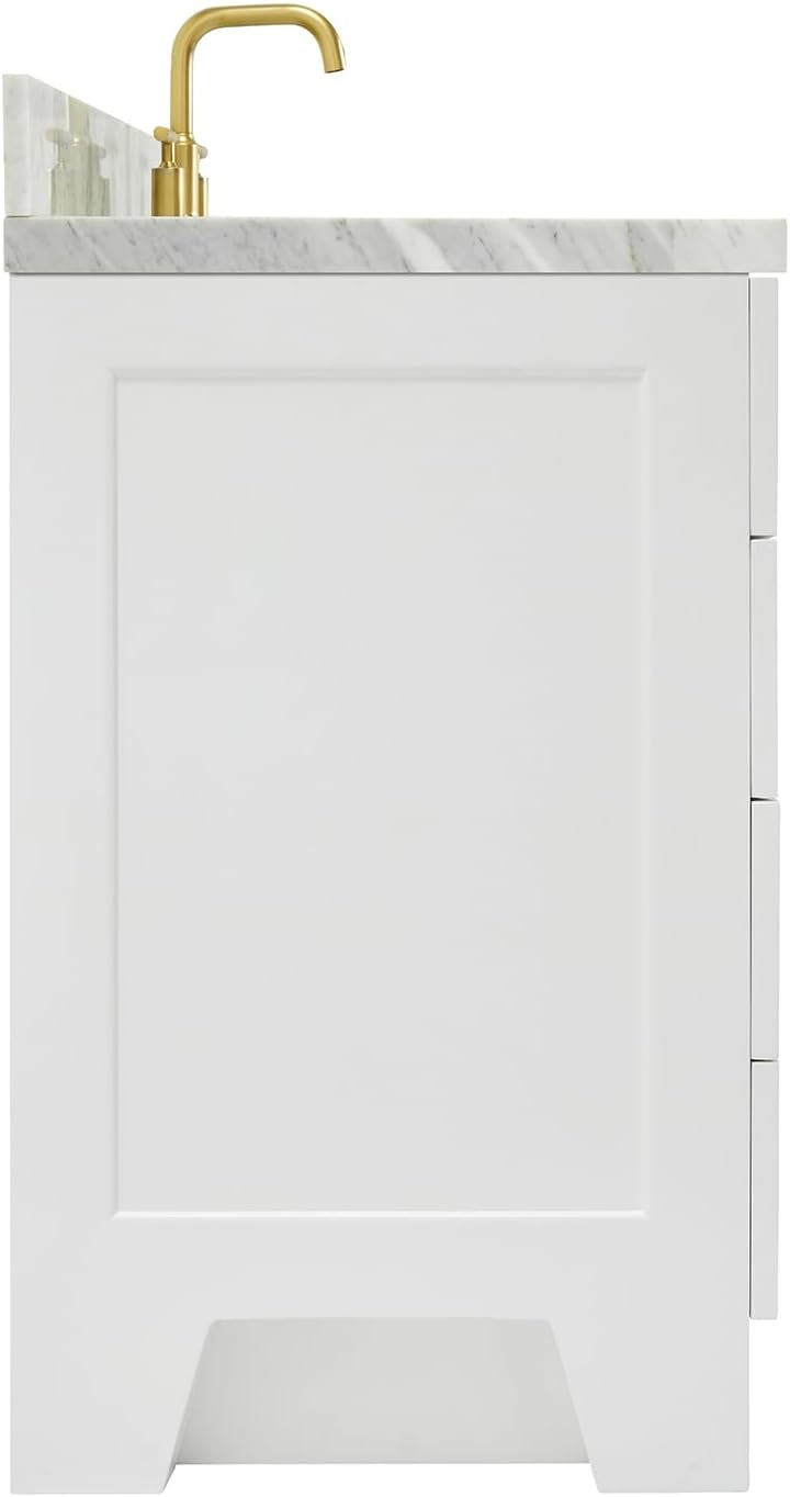 ARIEL Taylor 66-inch Bathroom Vanity with Sink,Solid Wood, 1.5-inch Italian Carrara Marble Countertop, Single Rectangular Porcelain Sink, 2 Soft Closing Doors, 9 Dovetail Drawers, White