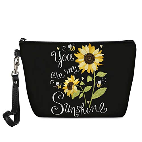 Freewander PU Leather Cosmetic Bag for Womens Ladies Gifts,You are My Sunshine Pattern Make up Bags Travel Portable Organizer Pouch