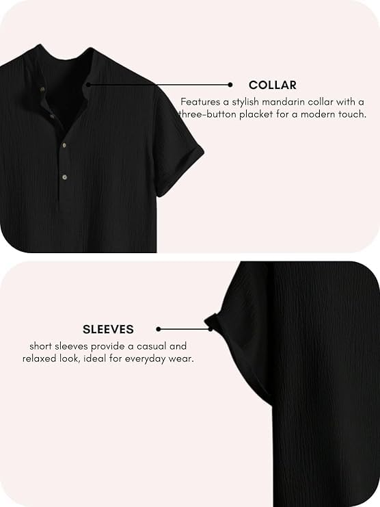 Image of LATEST CHIKAN Men's Casual Mandarian Collar T Shirts Short Sleeve Bubble Textured Short Kurta Fashion Beach Summer Kurta