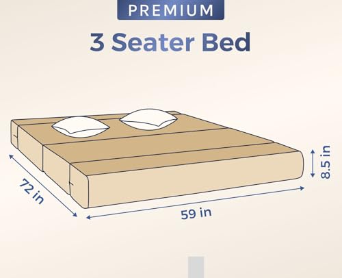 Image of uberlyfe Xtra High, Xtra Soft 3 Seater (5' x 6') Sofa Cum Bed | 1 Year Warranty | 17 inch Sofa Height | Queen Size Foldable Bed | Plush Laser Quilted Fabric | 2 Cushions Paisley Pattern | Deep Blue Color