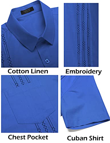 Coofandy Mens Short Sleeve Linen Shirt Button Down Cuban Guayabera Shirts #TOP3