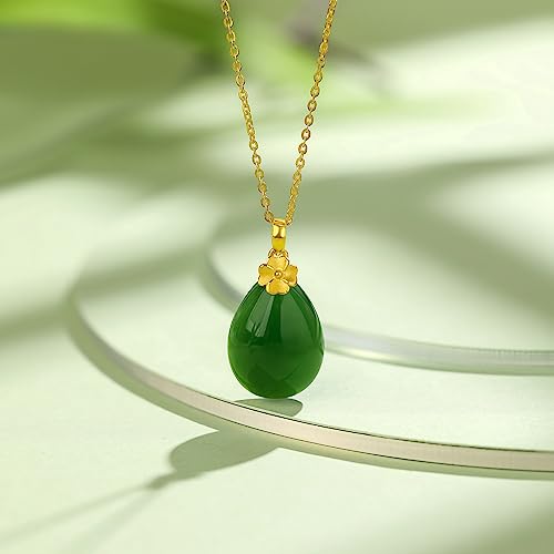 24K Gold Pendant for Women Green Jade Teardrop Pendants Dainty Natural Gemstone Drop Charms Good Luck Jewelry Healing Hetian Jadeite Charm Simple Trendy Fortune Gifts for Men Mom(Not Include Necklace)3