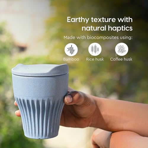 Image of Eha Earth Friendly Rafter Coffee Mug with Lid | Tea Cup Set | 300 ml | Made with Rice Husk | Microwave Safe Mugs for Gifting | 6 Unit | Multi Light