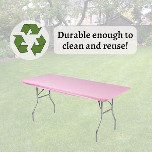 Image of Kwik-Covers 6' Rectangle Plastic Table Covers 30 inch x 72 inch, Bundle of 5 (Pink)