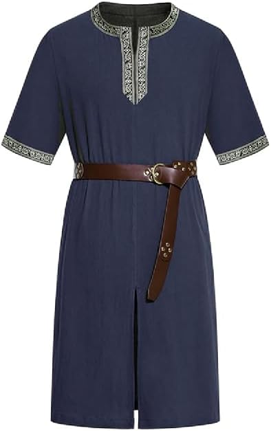 RRCBMD Mens Medieval Costume with Renaissance Tunic and Belt Knight Hollween Cosplay (Navy Blue,M)