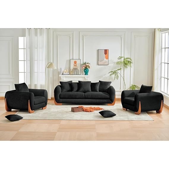 Image of A to Z Furniture Classic Chesterfield Sofa Set Luxury Chesterfield Sofa in for Home Living Room & Office (3+1+1=5 Seater Sofa Black)