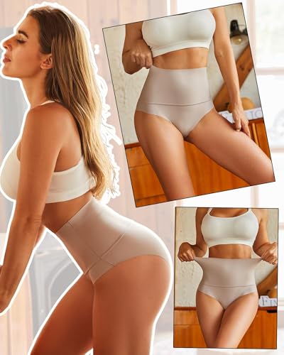 Image of FINETOO Light Tummy Control Underwear Women High Waisted Briefs Plus Size Shapewear Under Dress Ladies Panties S-XXXL