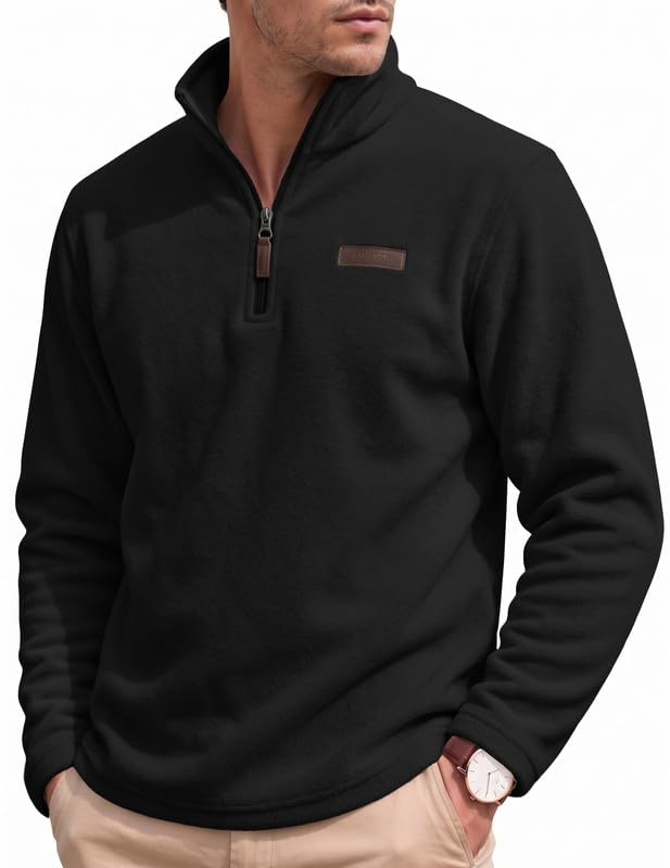 COOFANDY Men's Fleece Quarter Zip Pullover Mock Neck Long Sleeve Sweatshirt | 1/4 Zip Pullover, Soft Fleece Fabric, Stand Collar, Wrinkle-Free, Ideal For Casual Work, Golf And Daily Wear.