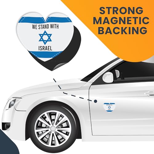 Image of Magnet Me Up We Stand with Israel, Israeli Support Flag Heart Magnet Decal, 5x4 Inches, Heavy Duty Automotive Magnet for Car Truck SUV Or Any Magnetic Surface