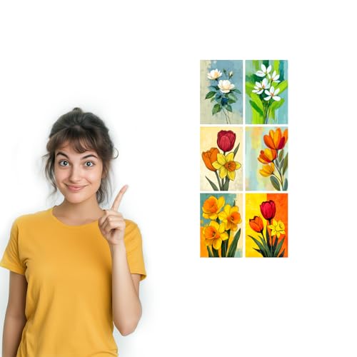 Image of SiddArtify Floral Wall Art Prints Set - Botanical Flower Poster Decor for Living Room Bedroom Office - Set of 2-4x6 Inch - Board (Pack of 6) - Sticker (Pack of 6)