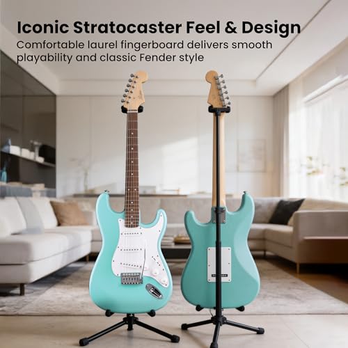Image of Fender Squier Stratocaster Electric Guitar - Daphne Blue Bundle with Gig Bag, Picks, and Austin Bazaar Instructional Video