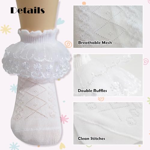 Toddler Girl Ruffle Ankle Socks Double Lace Frilly Socks for Princess Dress Outfits2