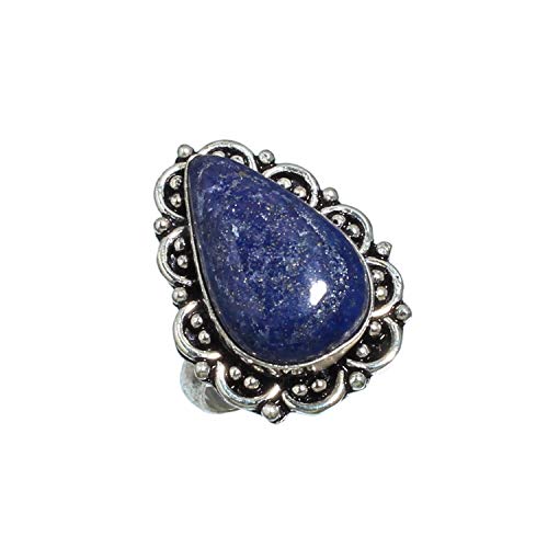 Bague lapis-lazuli artisanale, bijou femme argent 925 taille 9,75
