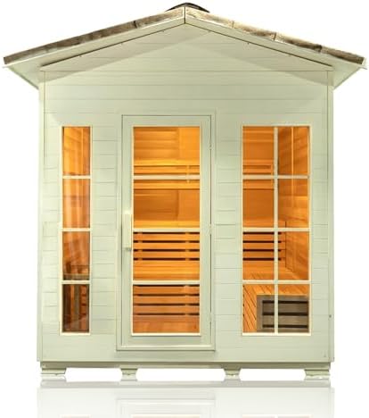 Benovo 6-8 Person White Outdoor Sauna Room,Canadian Cedar 220V 6KW Electric Stove Backyard Steam Sauna Kit