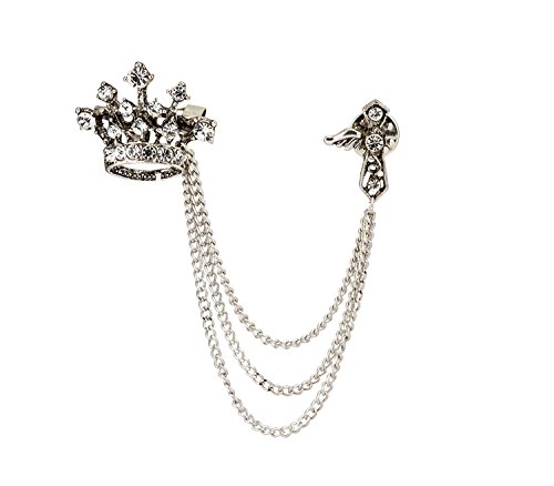 Knighthood Men s Crown Tassel Chain Brooch Lapel Pin For Coat Suit Silver Knighthood Men s Crown Tassel Chain Brooch Lapel Pin For Coat Suit Silver