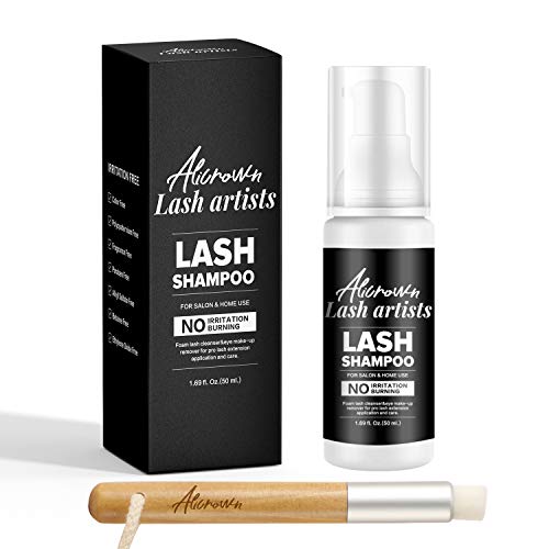 Eyelash Extension Shampoo & Brush (50ml), Foaming Eyelid Cleanser For Natural Lashes Extension Makeup & Mascara Remover Professional Salon or Self Use